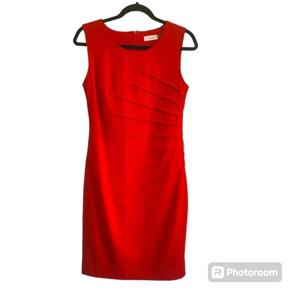 CALVIN KLEIN SLEEVELESS SUNBURST RUCHED CAREER DRESS SIZE6 - Picture 1 of 5